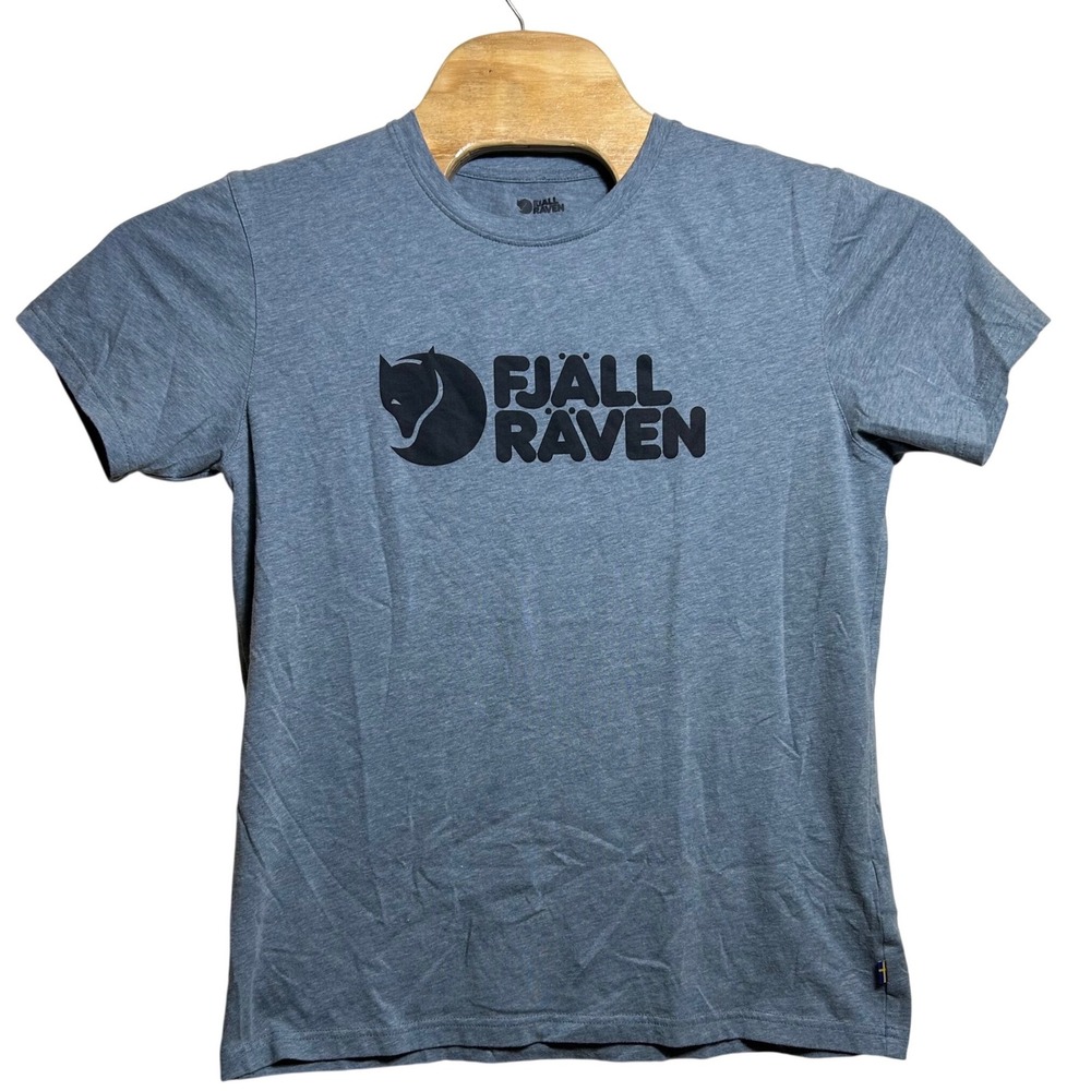 Fjallraven Mens Logo T-Shirt Blue Grey Short Sleeve Arctic Fox Crewneck Size M